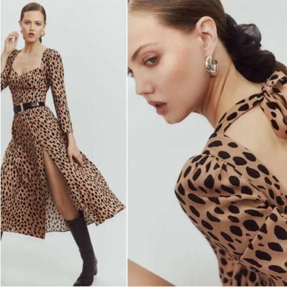 Reformation Mara Bobcat Animal Print Open Back Dress - Picture 1 of 8